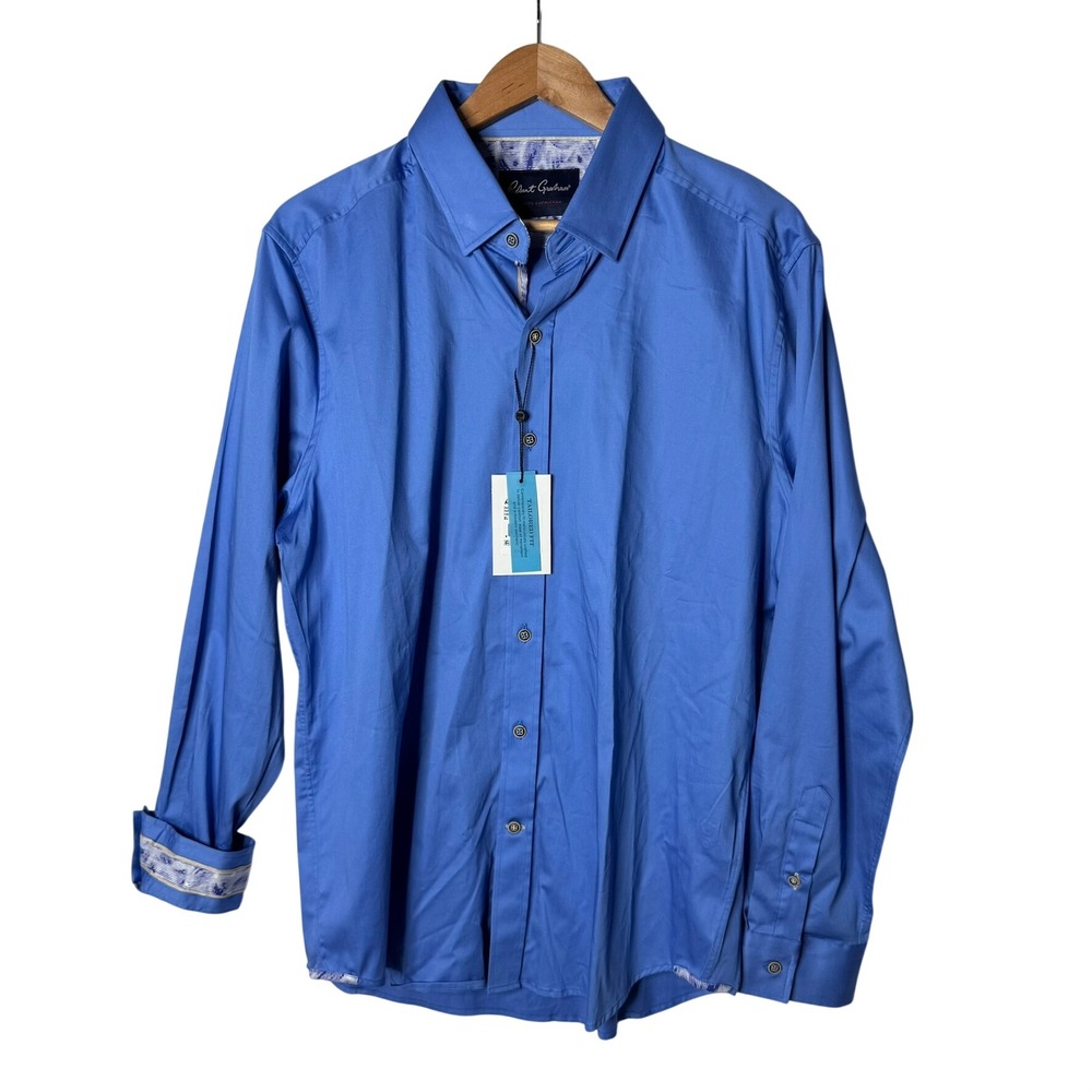 NEW Robert Graham Button Shirt Mens XL Blue Tailored Fit Flip Cuff